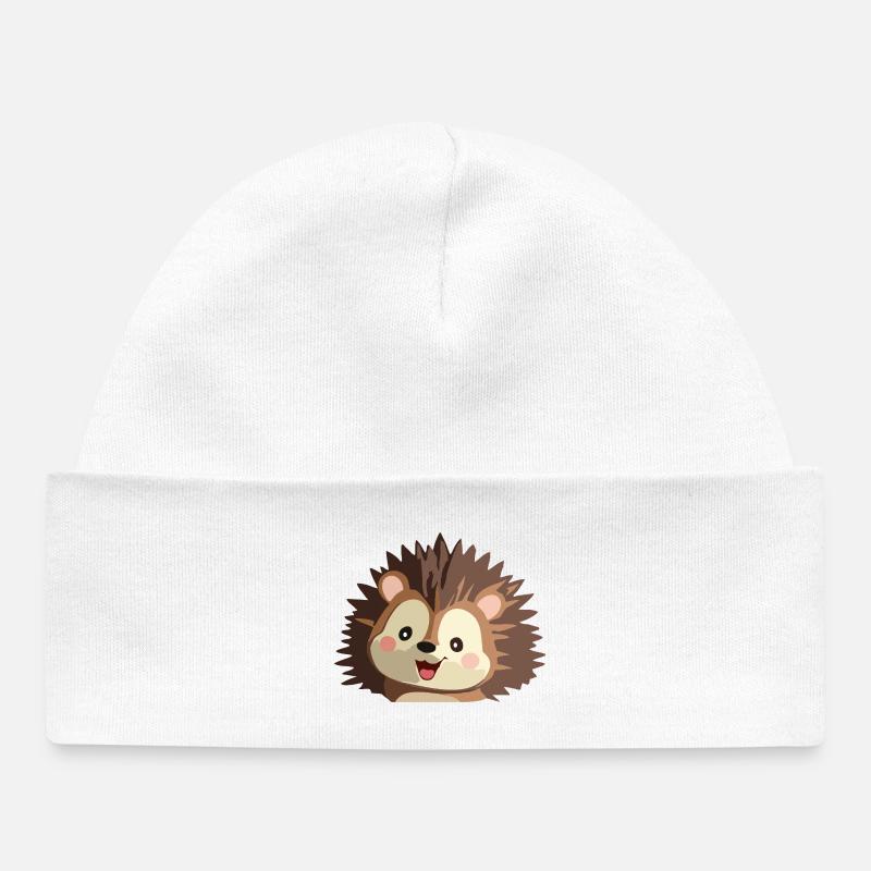 Illustration d'un hérisson câlin - Bonnet bébé bio - blanc