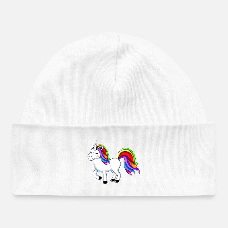 Dessin animé de licorne arc-en-ciel - Bonnet bébé bio - blanc