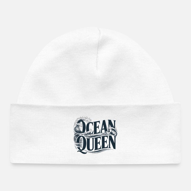 Ocean Queen - Waves Typography Design - Baby Organic Beanie - white