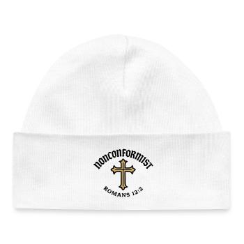 Anticonformiste Chrétien Romains 12:2 Croix d'Or - Bonnet bébé bio - blanc - Devant