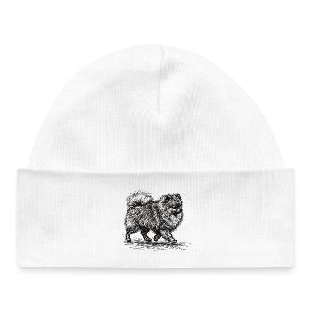 Croquis de la poméranie – Design minimaliste de chien - Bonnet bébé bio - blanc - Devant