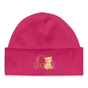 Watercolor Bear with Letter G - Baby Organic Beanie - white - Front