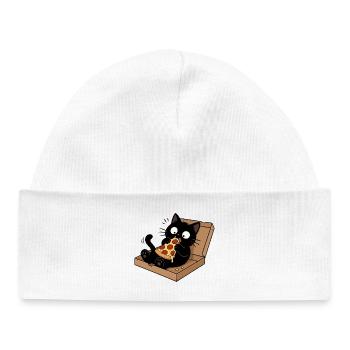 Chat noir savourant une pizza - Bonnet bébé bio - blanc - Devant