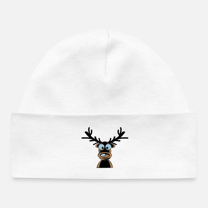 Motif de dessin animé Rudolf le renne - Bonnet bébé bio - blanc