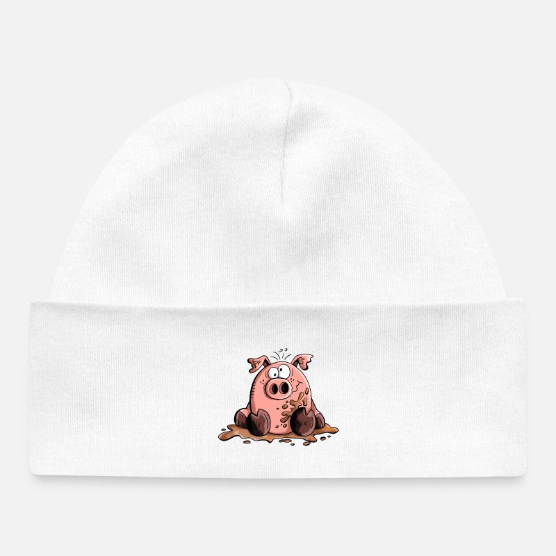 Cochon dans la boue - Cochons - Cadeau - Bonnet bébé bio - blanc