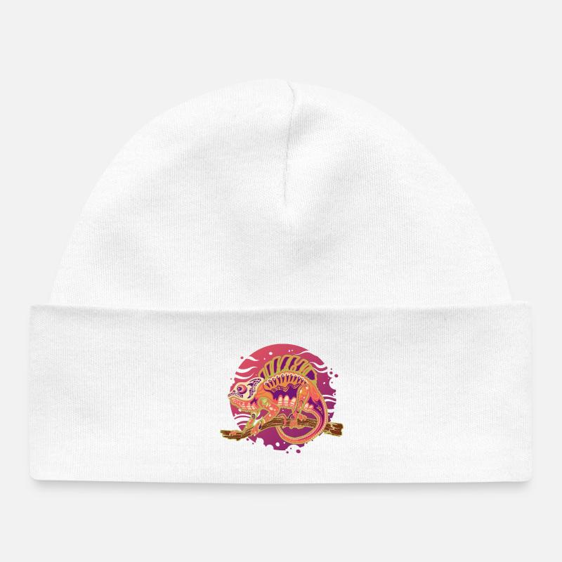 Caméléon PsyPop sur Branche - Bonnet bébé bio - blanc