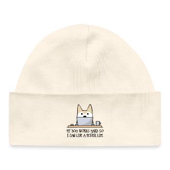 My dog works hard - Baby Organic Beanie - white - Front