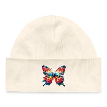Schmetterling Rosa Blumen Rosen Dornen Rosengarten - Baby Organic Mütze - Weiß - Vorne