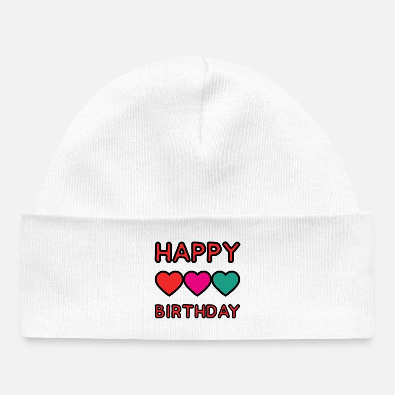 HAPPY BIRTHDAY. JOYEUX ANNIVERSAIRE. ANNIVERSAIRE. - Bonnet bébé bio - blanc