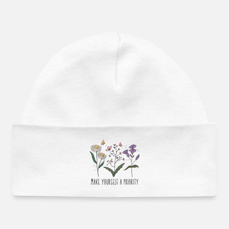 Fleurs sauvages vintage colorées avec Citation - Bonnet bébé bio - blanc