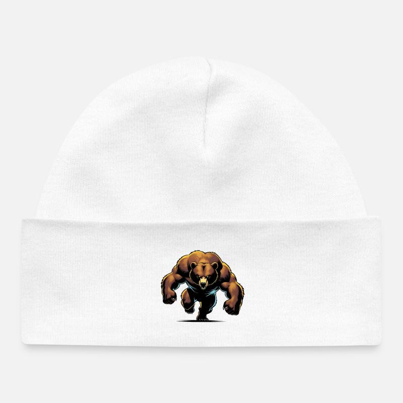 Ours musclé - Bonnet bébé bio - blanc