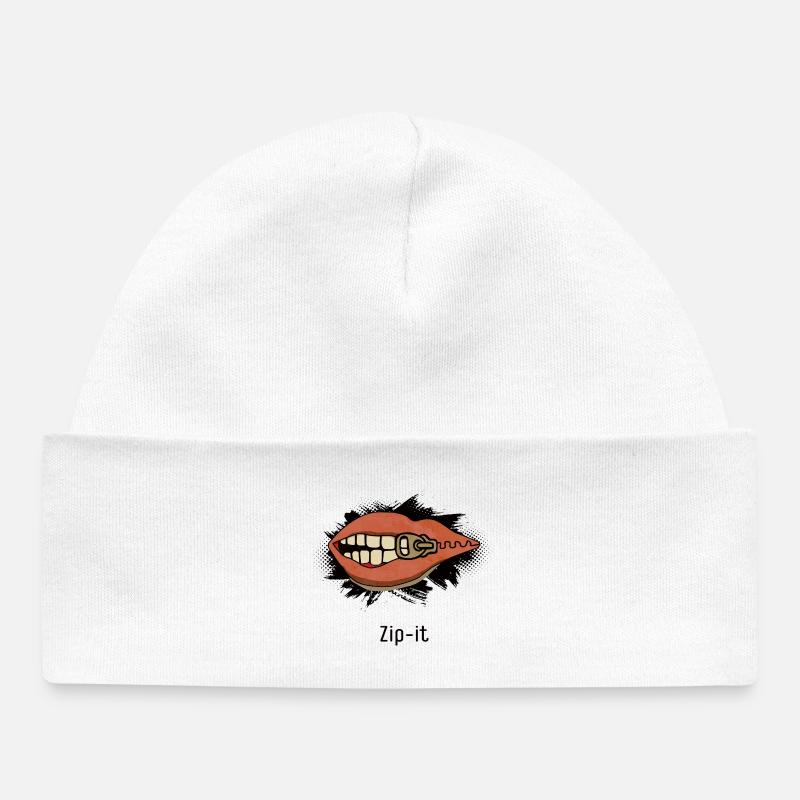 Zip it – cheeky statement in a pop art look - Baby Organic Beanie - white