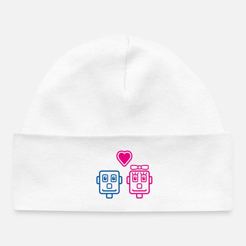 Robots Amoureux par Helfspawn - Bonnet bébé bio - blanc