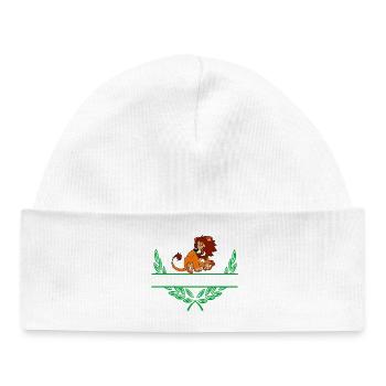 Lion Laurel Wreath with Namespace - Baby Organic Beanie - white - Front