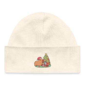 Cute Capybara Chilling Near Christmas Tree - Baby Organic Beanie - white - Front