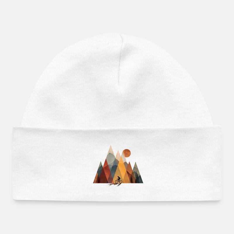 Cyclistes devant les montagnes en plein air rétro moderne - Bonnet bébé bio - blanc