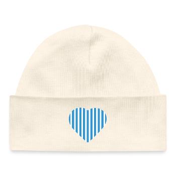 Cœur à rayures bleues Malmö - Bonnet bébé bio - blanc - Devant