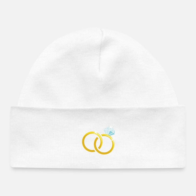 Goldene Eheringe mit Diamant - Baby Organic Mütze - Weiß