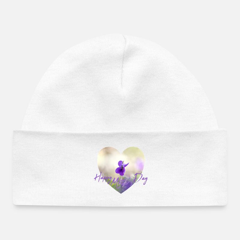 Fleurs en cœur Design de la fête des mères Fleur violette Fleur pourpre - Bonnet bébé bio - blanc