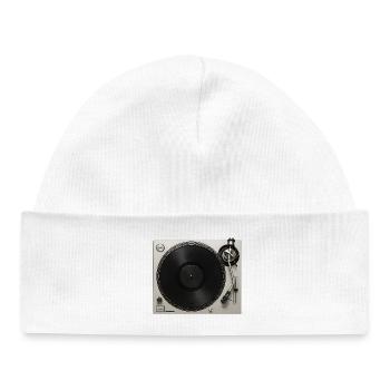 Turntable Gramophone Vinyl Record Game - Baby Organic Beanie - white - Front