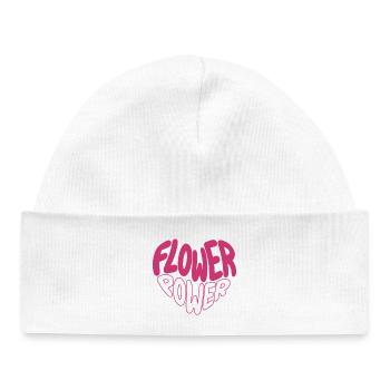Flower Power Pink Font Design - Baby Organic Beanie - white - Front