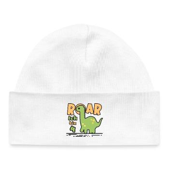 Dinosaure du 4e anniversaire - Bonnet bébé bio - blanc - Devant