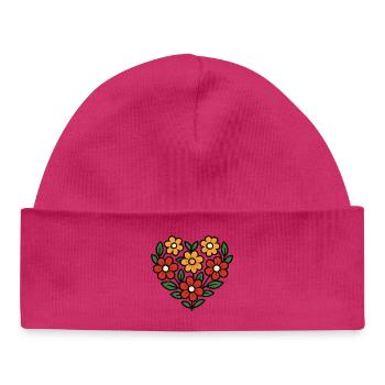 Heart of Flowers Pattern - Baby Organic Beanie - white - Front