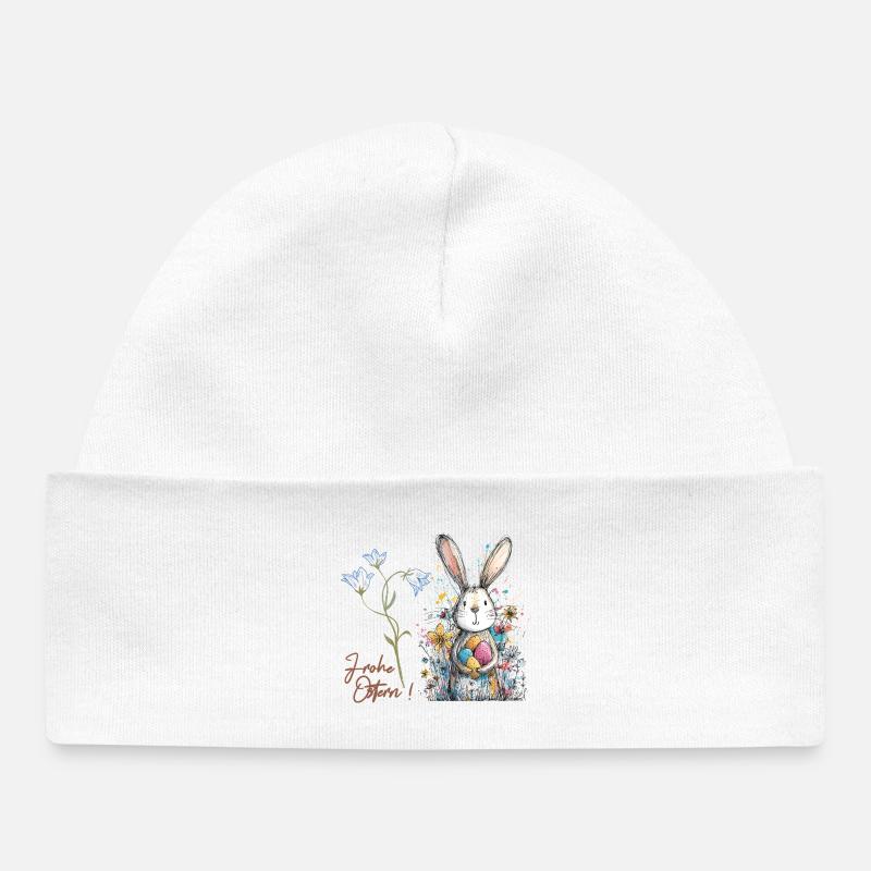Lapin de Pâques avec des œufs colorés - Bonnet bébé bio - blanc