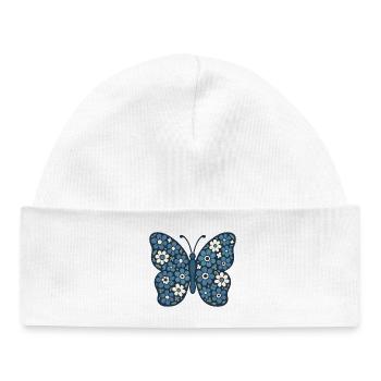 Blue Blossoms Butterfly Floral - Baby Organic Beanie - white - Front