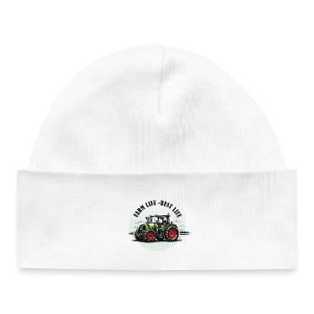 Farm Life – Green and Red Tractor Vintage Style - Baby Organic Beanie - white - Front