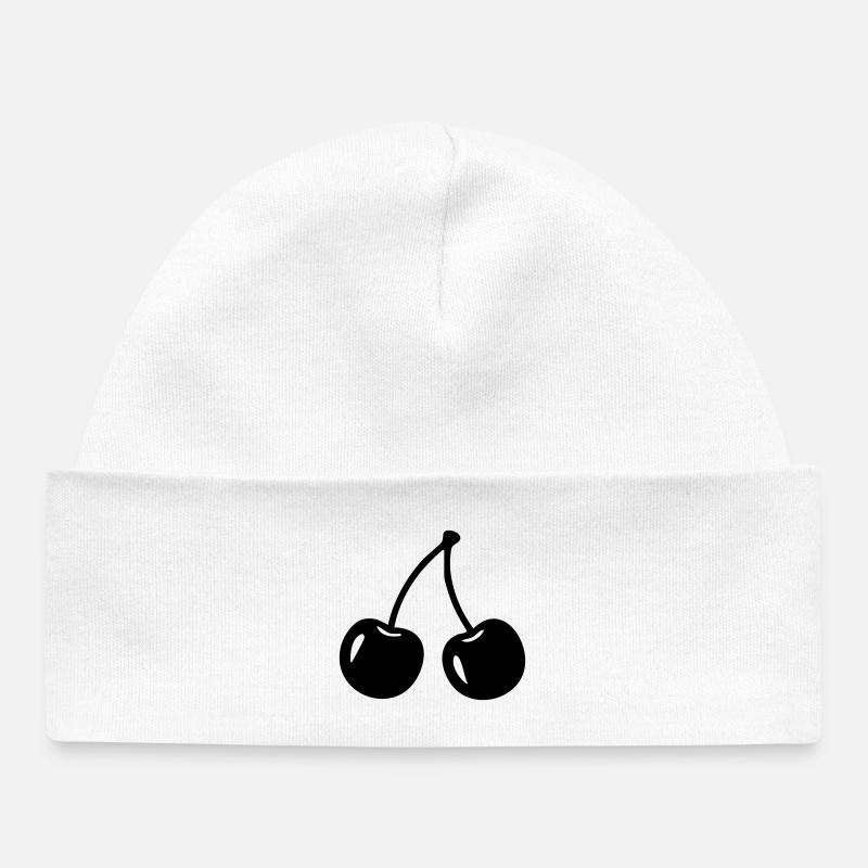 Cherry Silhouette – Sweet Fruit Design - Baby Organic Beanie - white