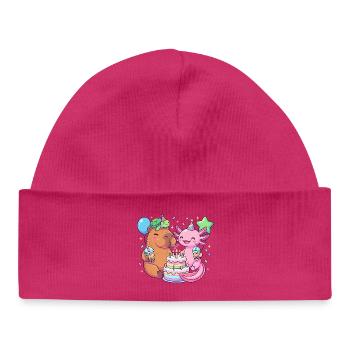 Capybara Axolotl Turtle Birthday Cake Party - Baby Organic Beanie - white - Front