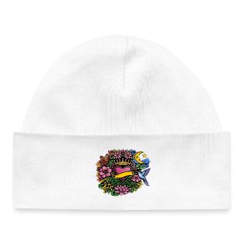 Herz Krone Blumen Kolibri Design - Baby Organic Mütze - Weiß - Vorne