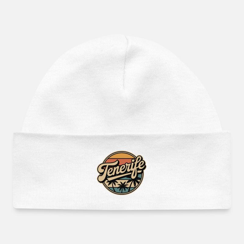 Tenerife Retro Sunset Design - Bonnet bébé bio - blanc