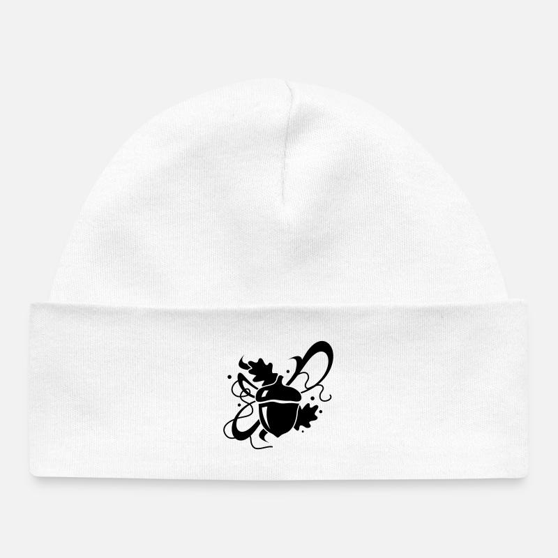 Un gland avec feuilles de chêne - Bonnet bébé bio - blanc
