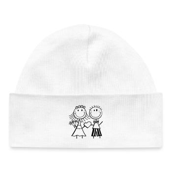 Lustiges Strichmännchen Brautpaar - Hochzeit - Fun - Baby Organic Mütze - Weiß - Vorne