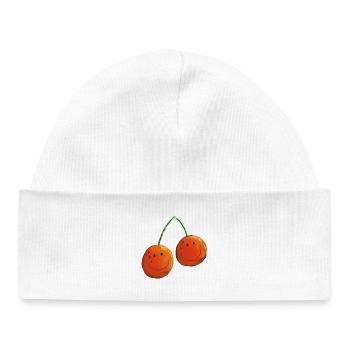 Lustige Früchtchen - Kirsche - Kirschen - Obst - Baby Organic Mütze - Weiß - Vorne