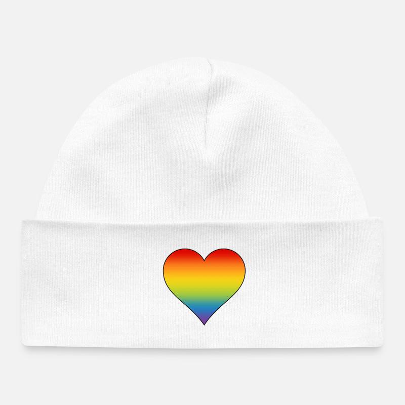 Cœur arc-en-ciel - Bonnet bébé bio - blanc