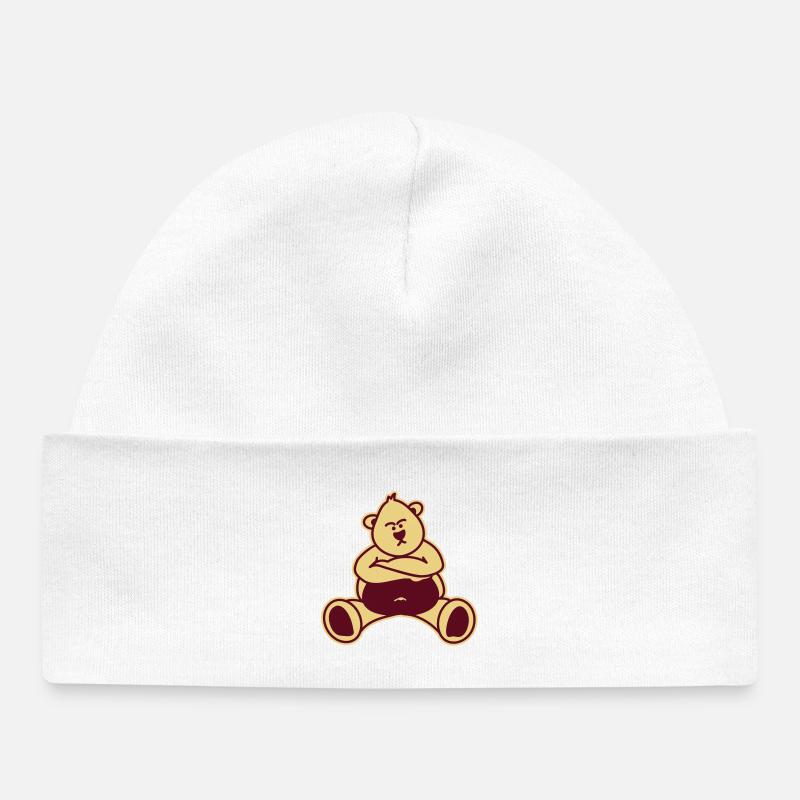 Evil Bear / Teddy pouts - Baby Organic Beanie - white