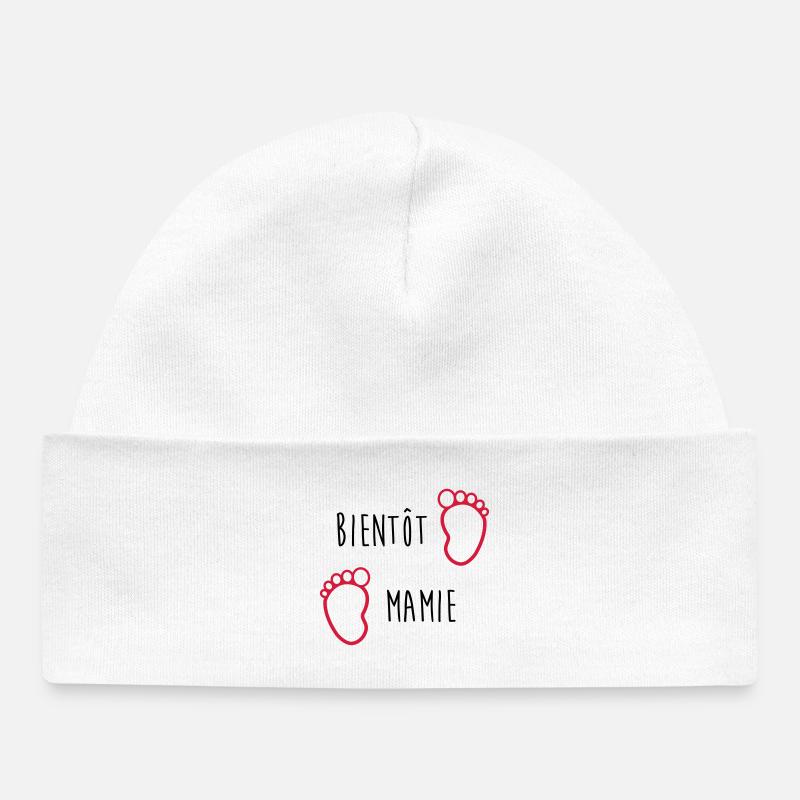 Bientôt Mamie - Mamy - Naissance - Bébé - Enfant - Bonnet bébé bio - blanc