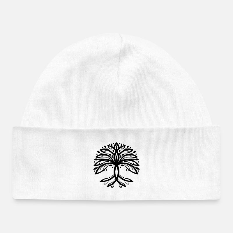 Arbre de vie Yggdrasil Frêne mondial - Bonnet bébé bio - blanc