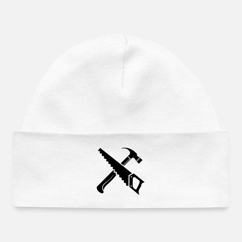icône de l’outil de marteau de scie icône de logo - Bonnet bébé bio - blanc