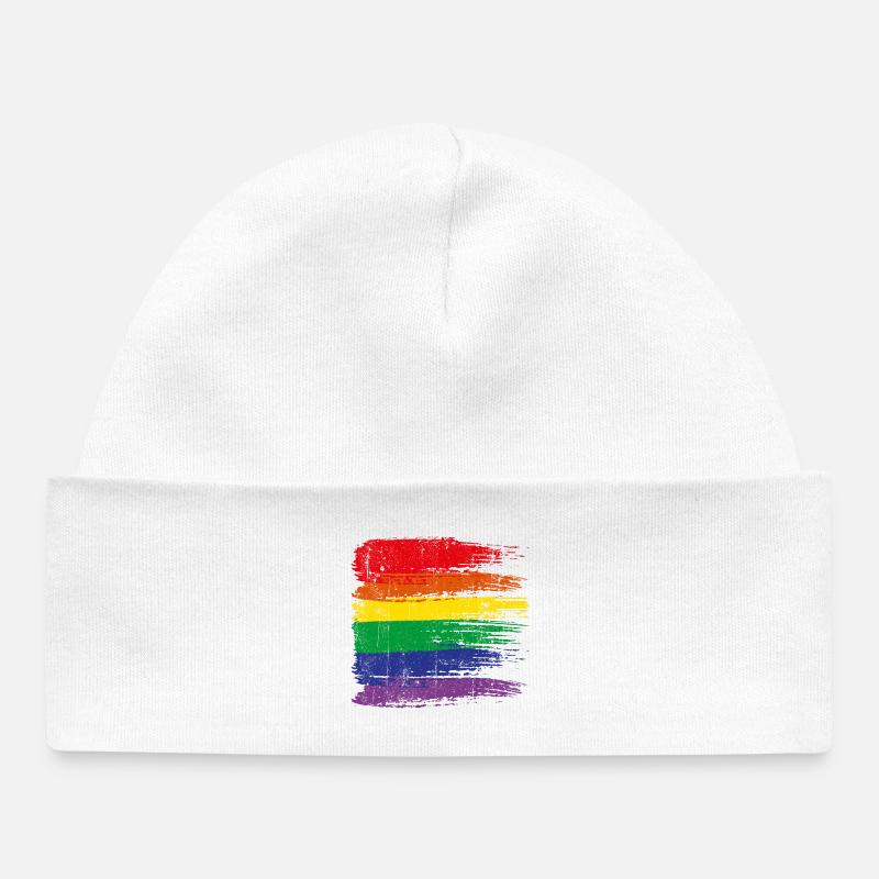 Orgueil du coup de pinceau arc-en-ciel - Bonnet bébé bio - blanc