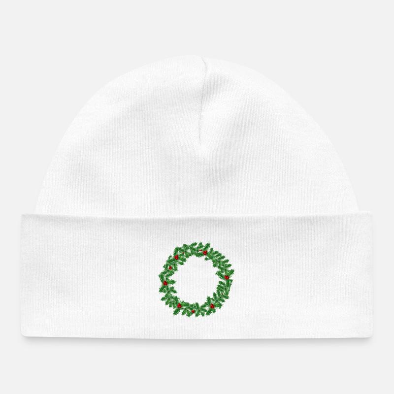 Couronne de Noël faite de branches de houx - Bonnet bébé bio - blanc
