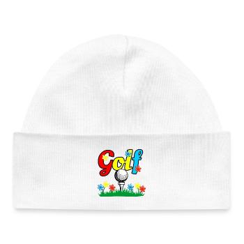 Golfstock und Ball auf Rasen mit Blumen - Baby Organic Mütze - Weiß - Vorne