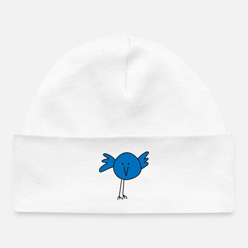 Visage d’oiseau ludique avec accent bleu - Bonnet bébé bio - blanc