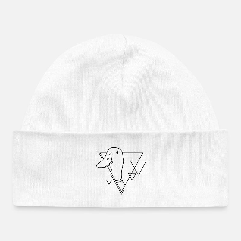 Duck in Geometric Shape - Line Art Design - Baby Organic Beanie - white