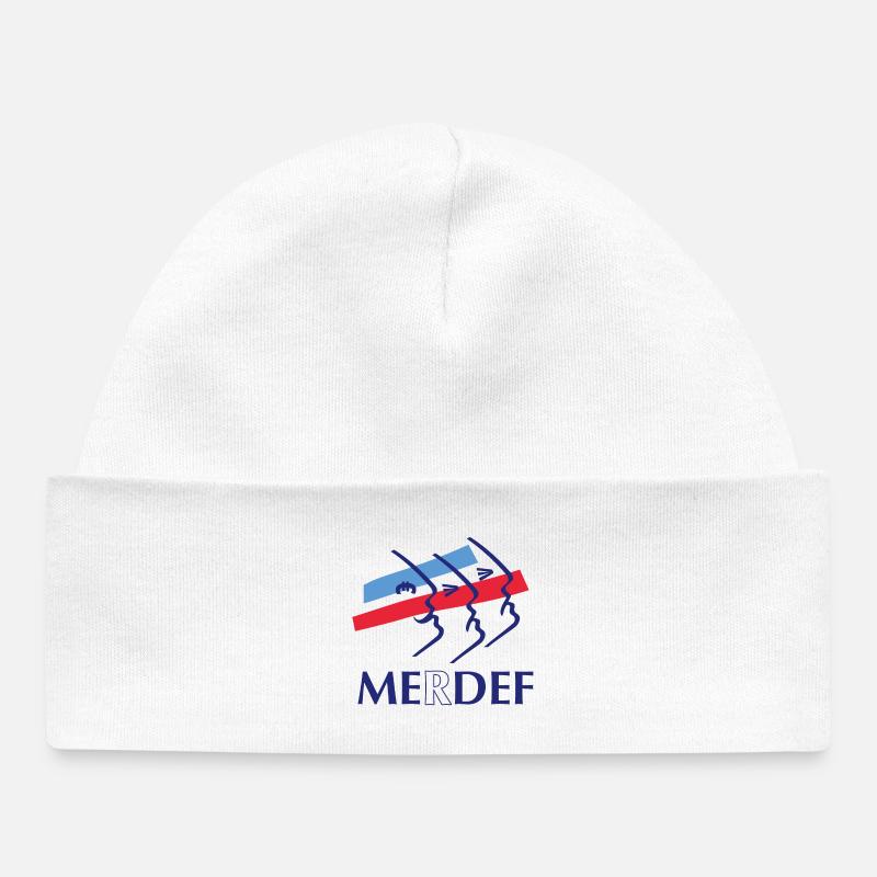 Merdef Bleu Rouge Lignes - Bonnet bébé bio - blanc