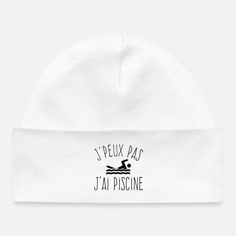 J'peux pas j'ai Piscine - Humour Natation - Bonnet bébé bio - blanc