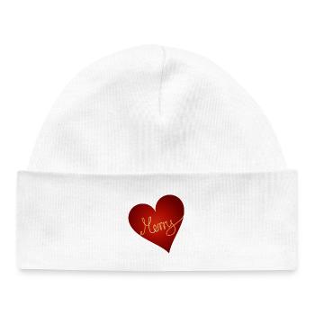 bright red heart with gold-coloured inscription - Baby Organic Beanie - white - Front